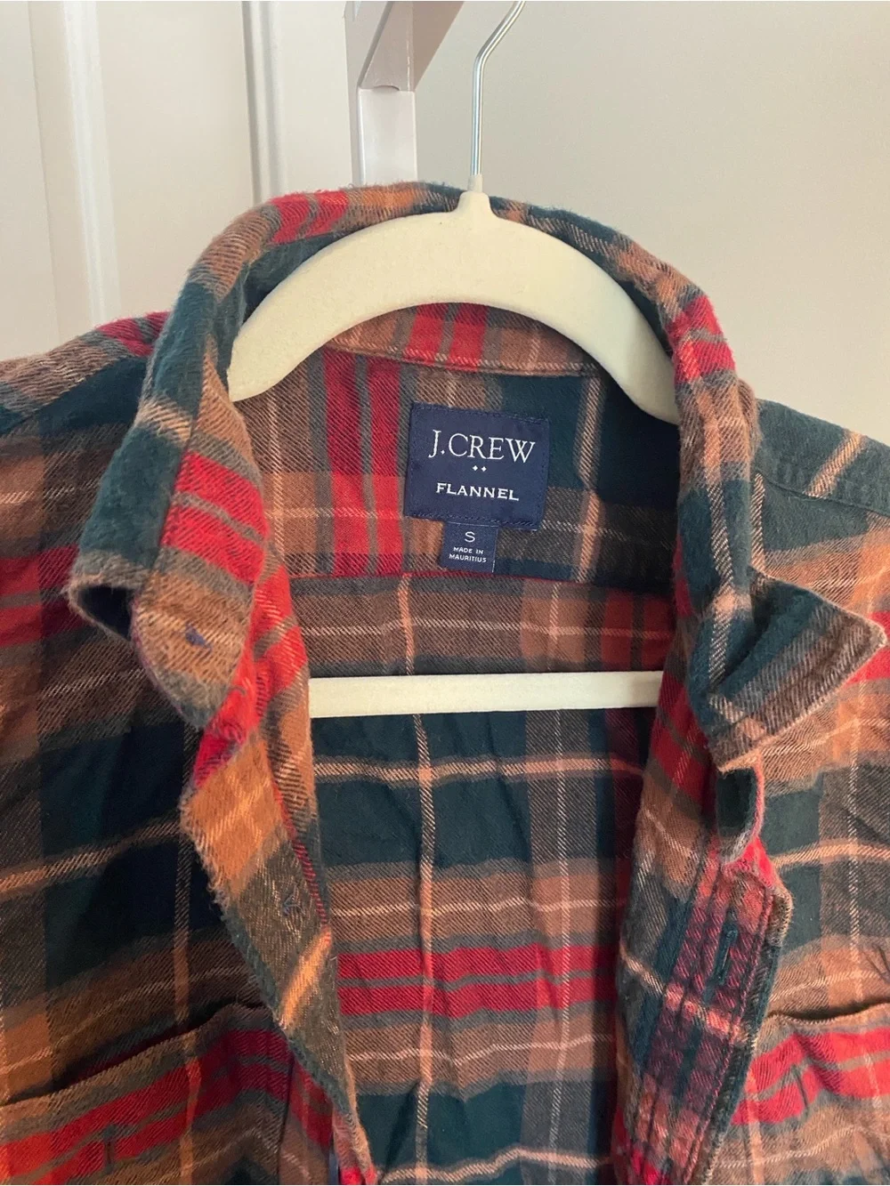 J. Crew Red, Green & Brown Plaid Flannel Button-Down Shirt  S
